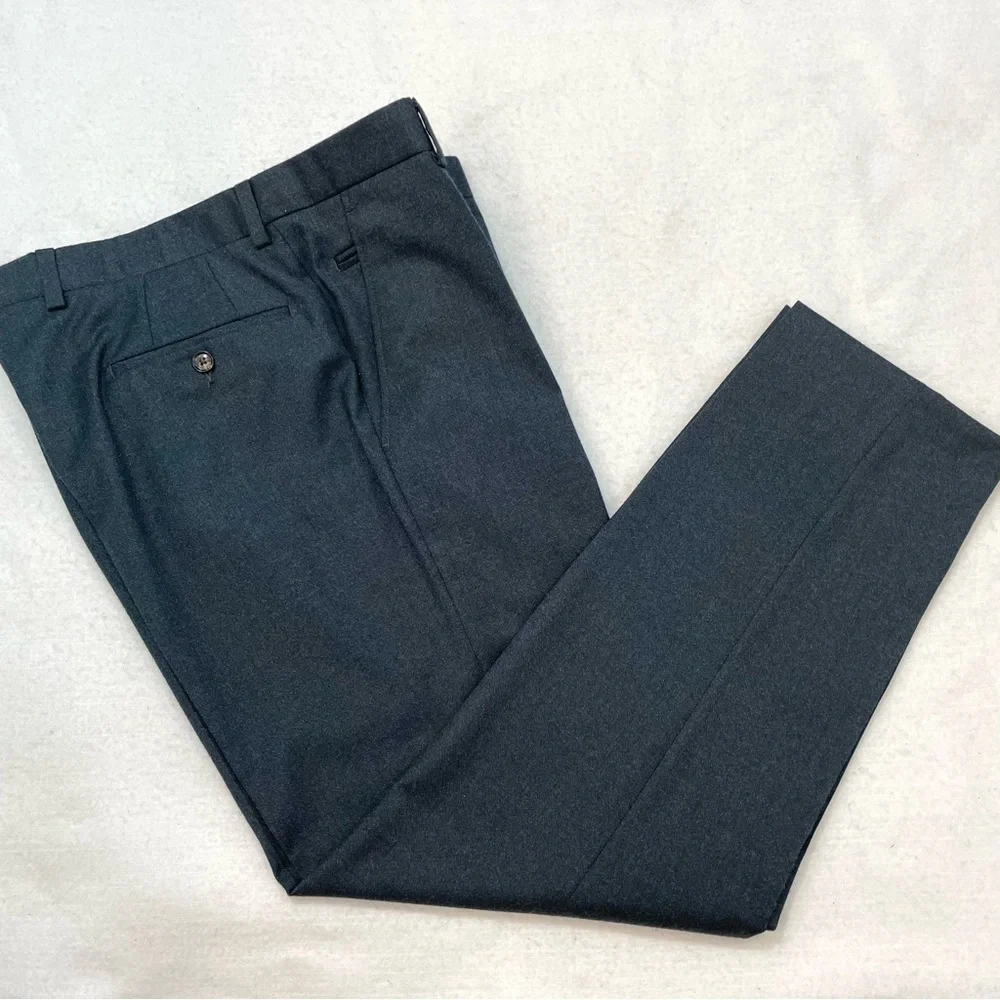 Ted Baker 100% wool dark blue flat front classic trousers, 34/29 purple lining